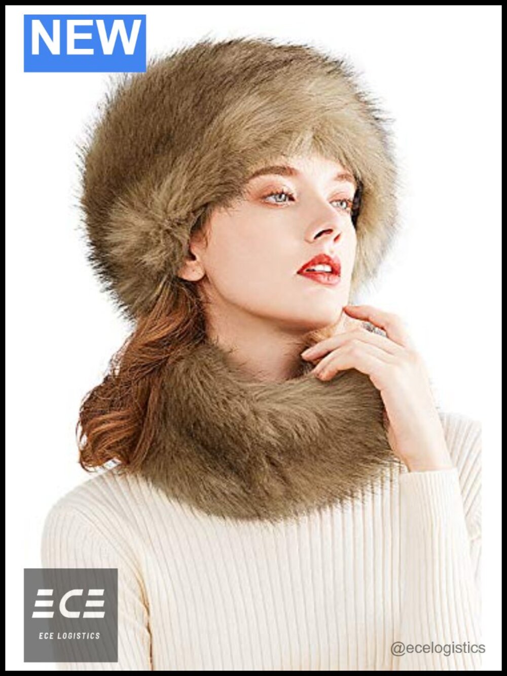 Faux Fur Russian Cossack Hat & Scarf Set Winter Cold Weather